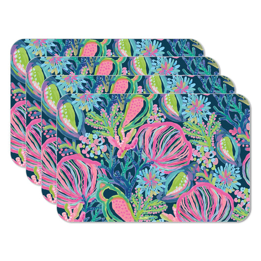 CounterArt Vibrant Sea Life 4 Pack Reversible Easy Care Flexible Placemats Made in the USA