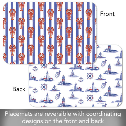 CounterArt Nautical Coast 4 Pack Reversible Easy Care Flexible Placemats Made in the USA