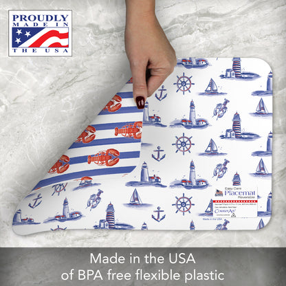 CounterArt Nautical Coast 4 Pack Reversible Easy Care Flexible Placemats Made in the USA