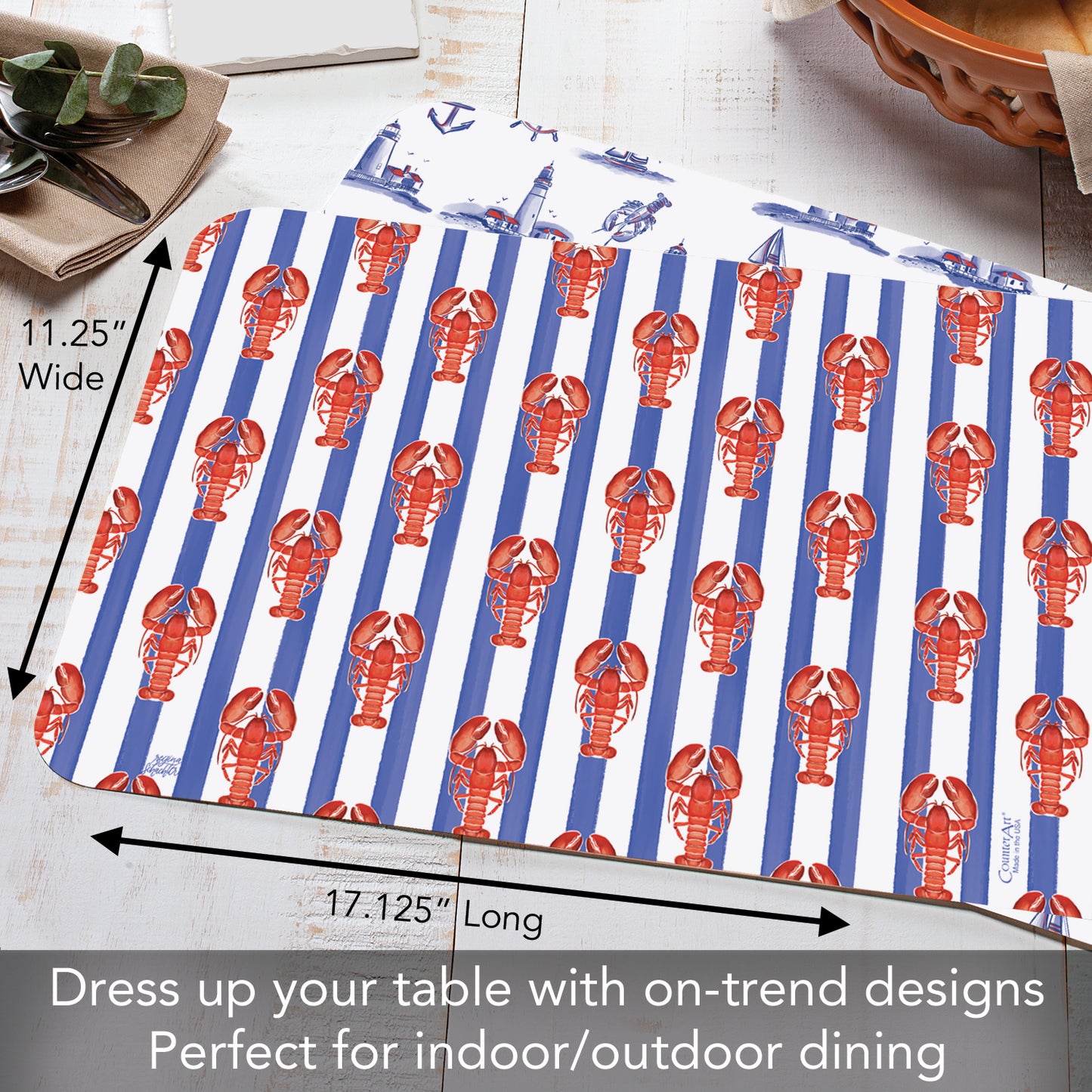 CounterArt Nautical Coast 4 Pack Reversible Easy Care Flexible Placemats Made in the USA
