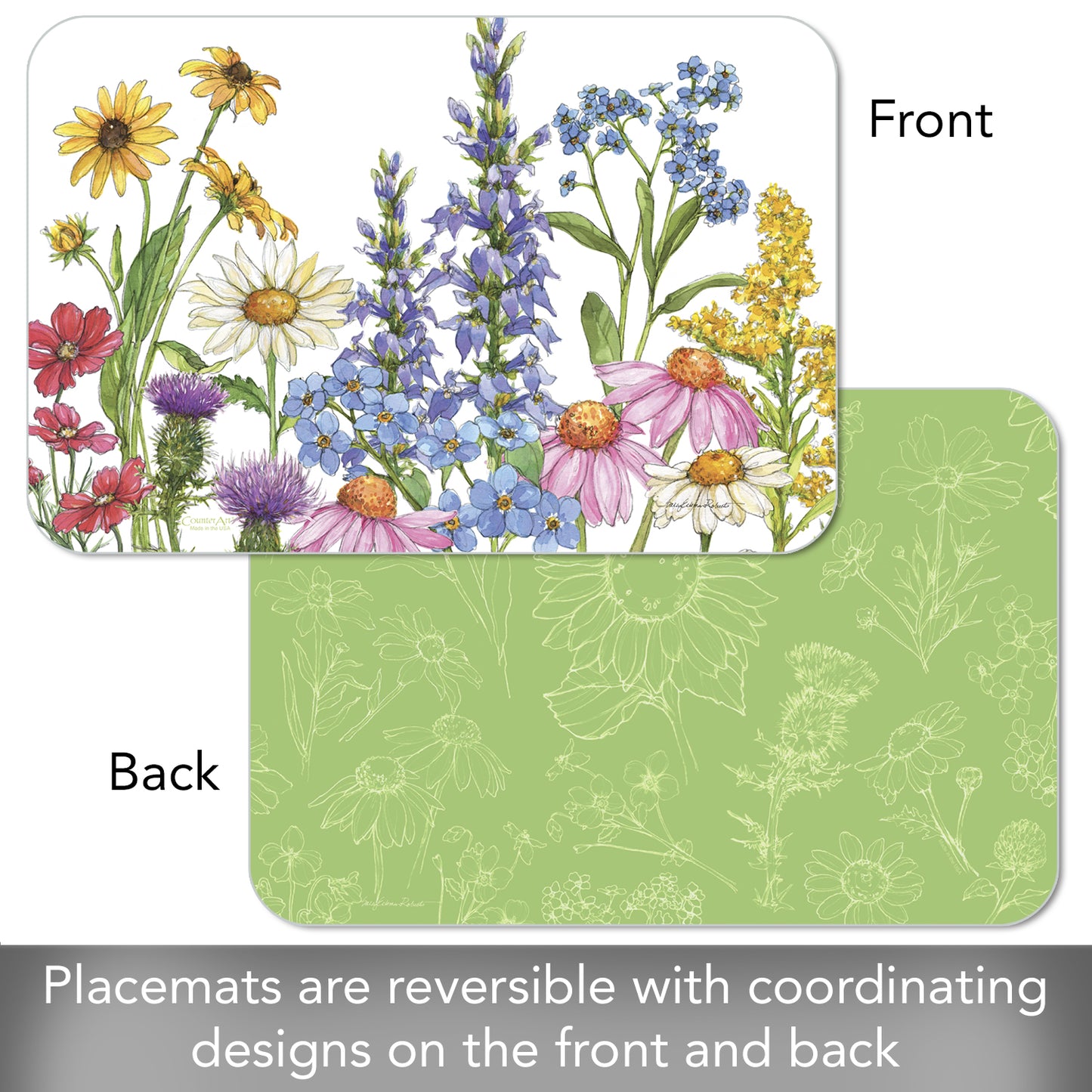 CounterArt Wildflower Guide 4 Pack Reversible Easy Care Flexible Placemats Made in the USA