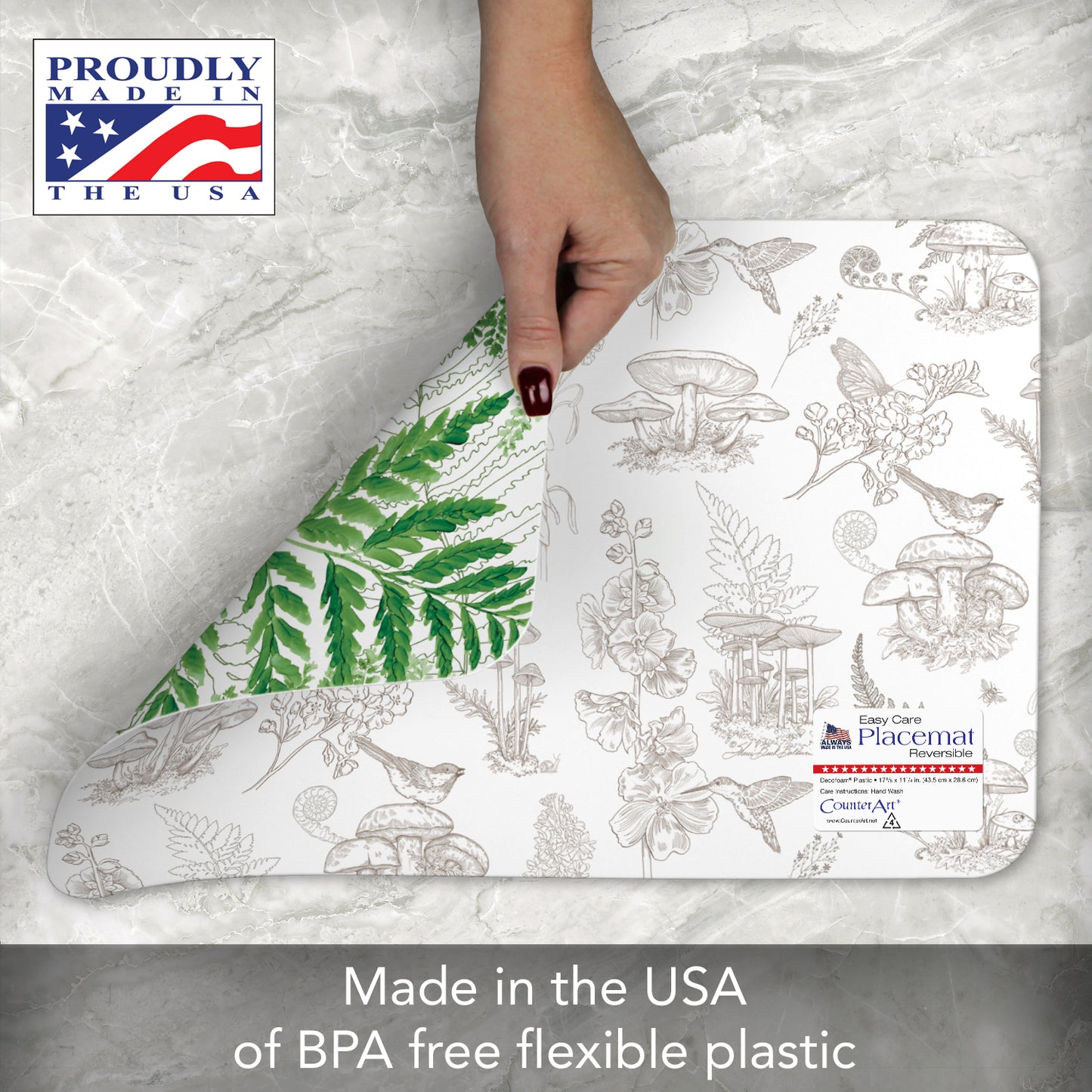 CounterArt Fernery 4 Pack Reversible Easy Care Flexible Placemats Made in the USA