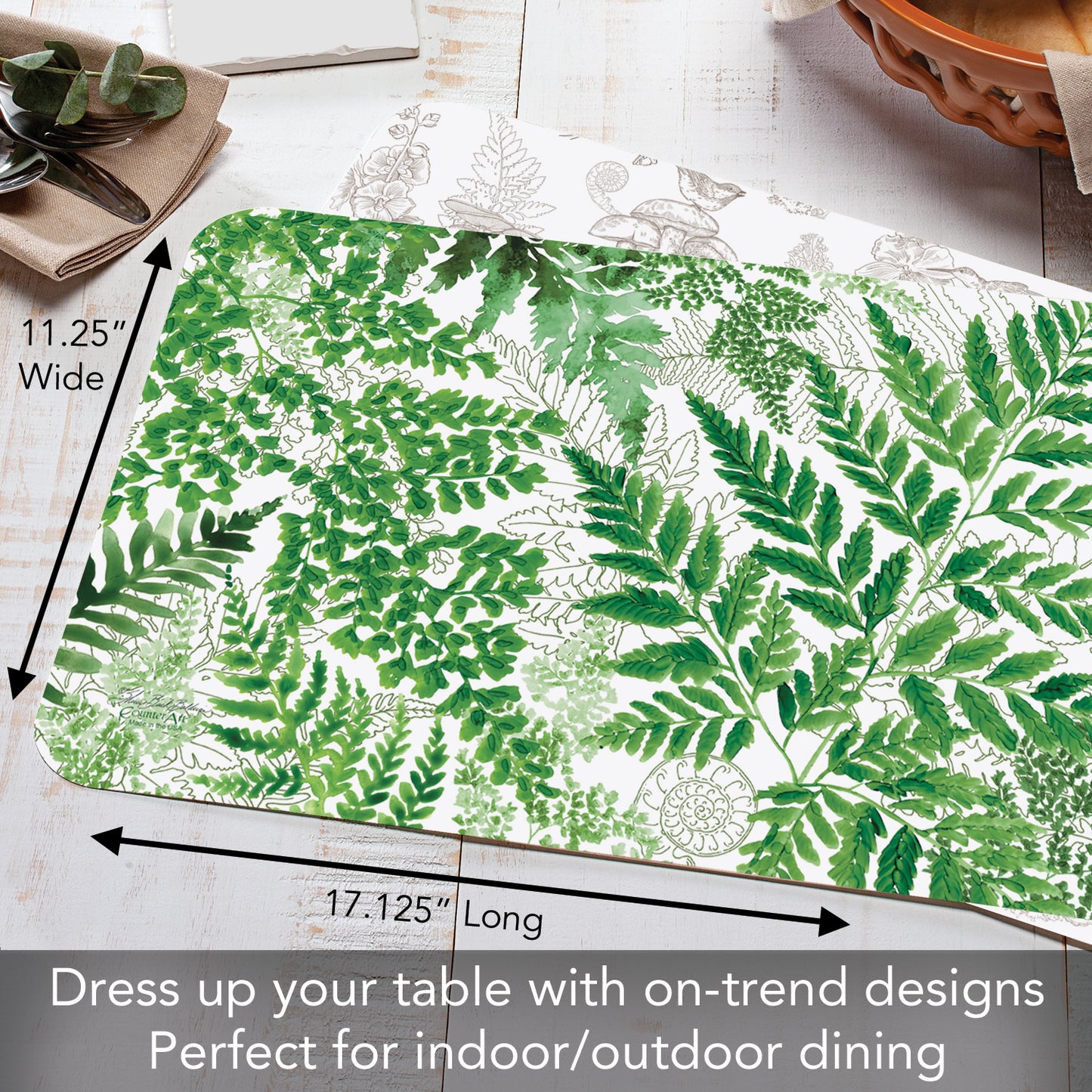 CounterArt Fernery 4 Pack Reversible Easy Care Flexible Placemats Made in the USA
