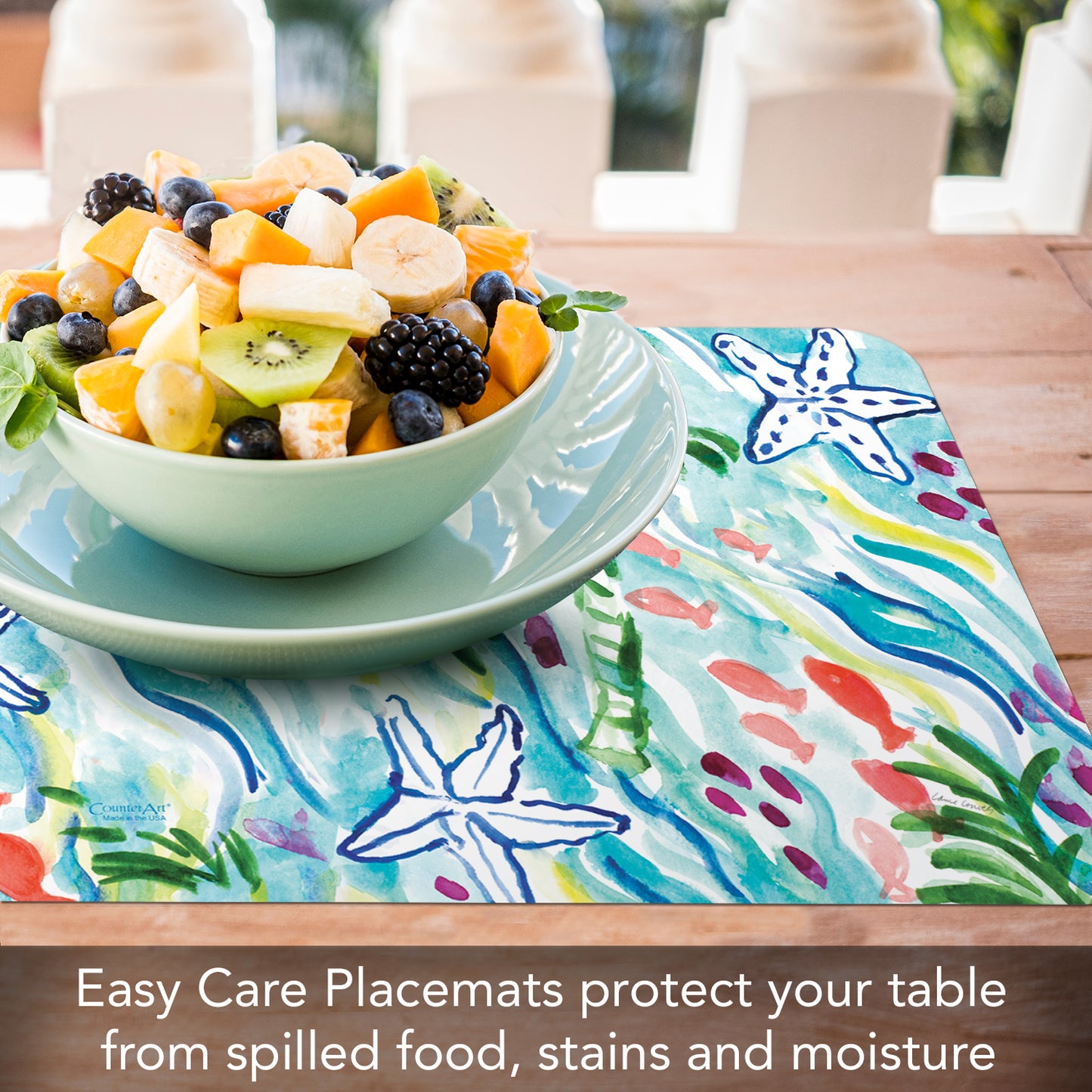 CounterArt Playful Sea 4 Pack Reversible Easy Care Flexible Placemats Made in the USA