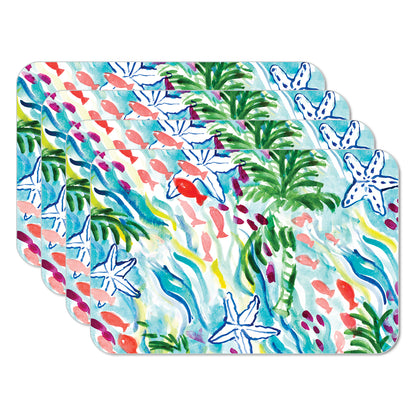 CounterArt Playful Sea 4 Pack Reversible Easy Care Flexible Placemats Made in the USA