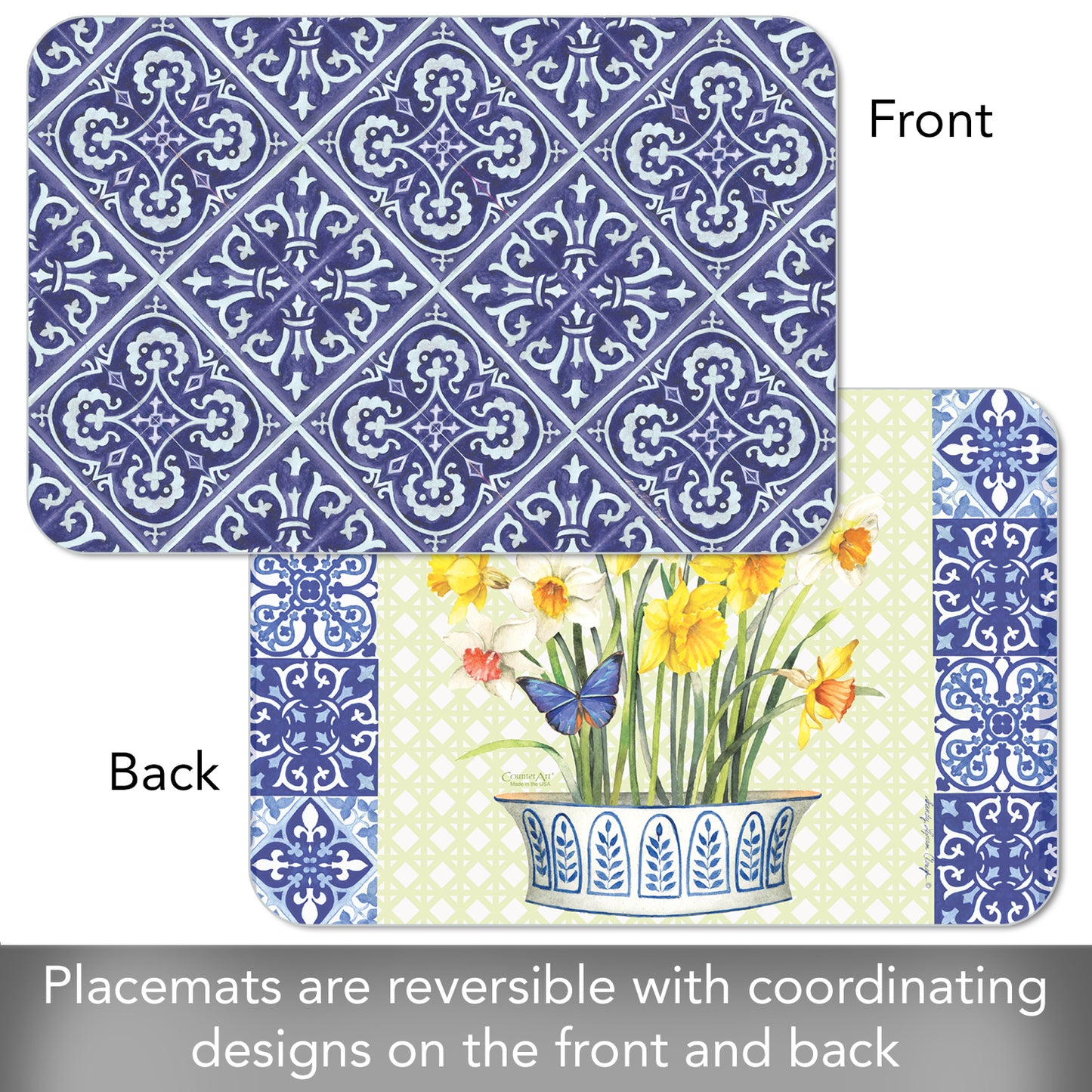 CounterArt Daffodil Retreat 4 Pack Reversible Easy Care Flexible Placemats Made in the USA