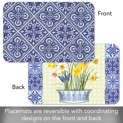CounterArt Daffodil Retreat 4 Pack Reversible Easy Care Flexible Placemats Made in the USA
