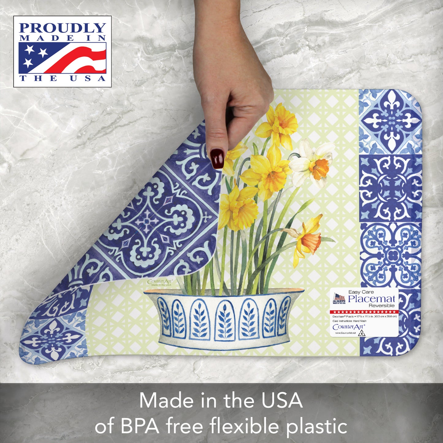 CounterArt Daffodil Retreat 4 Pack Reversible Easy Care Flexible Placemats Made in the USA