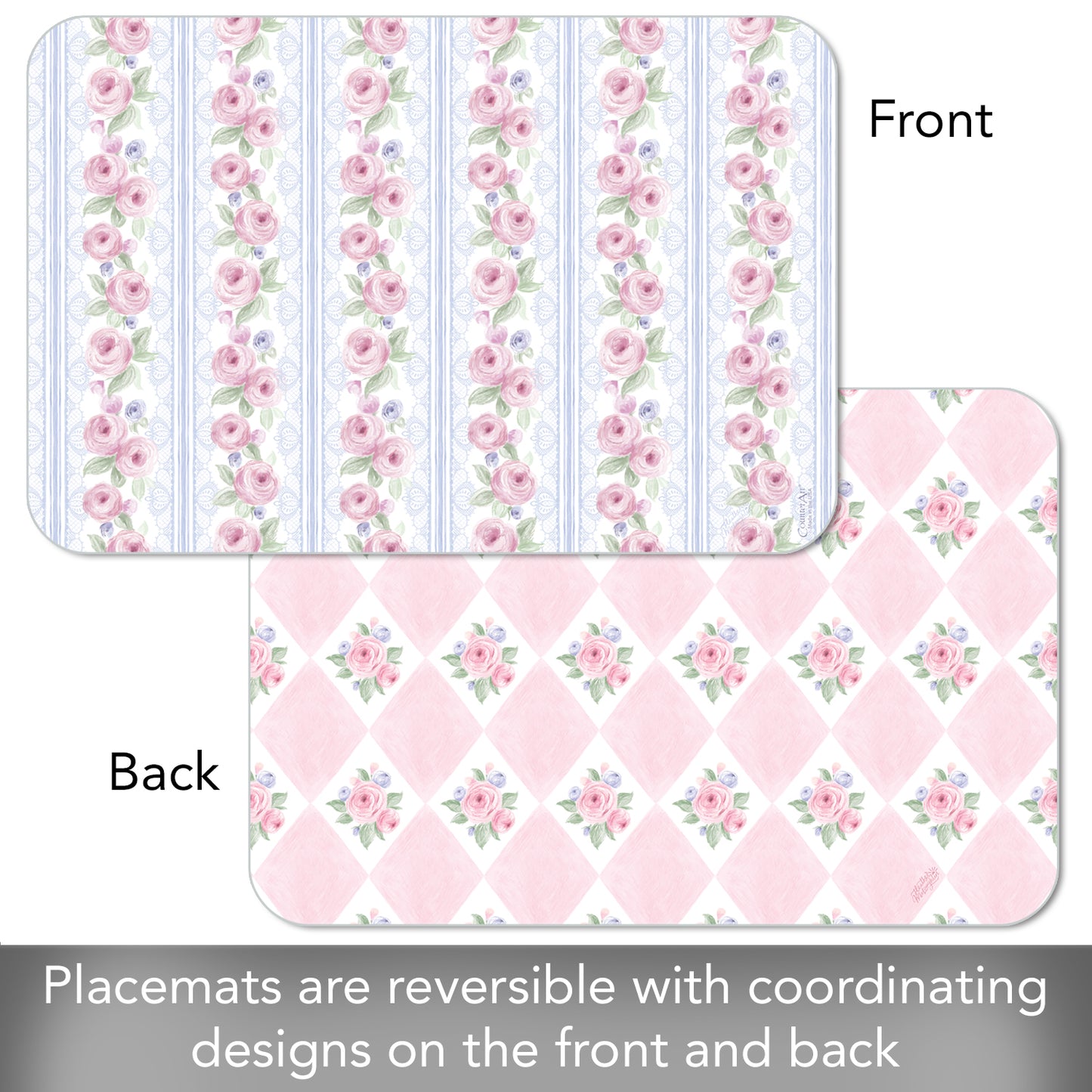 CounterArt Pure Romance 4 Pack Reversible Easy Care Flexible Placemats Made in the USA