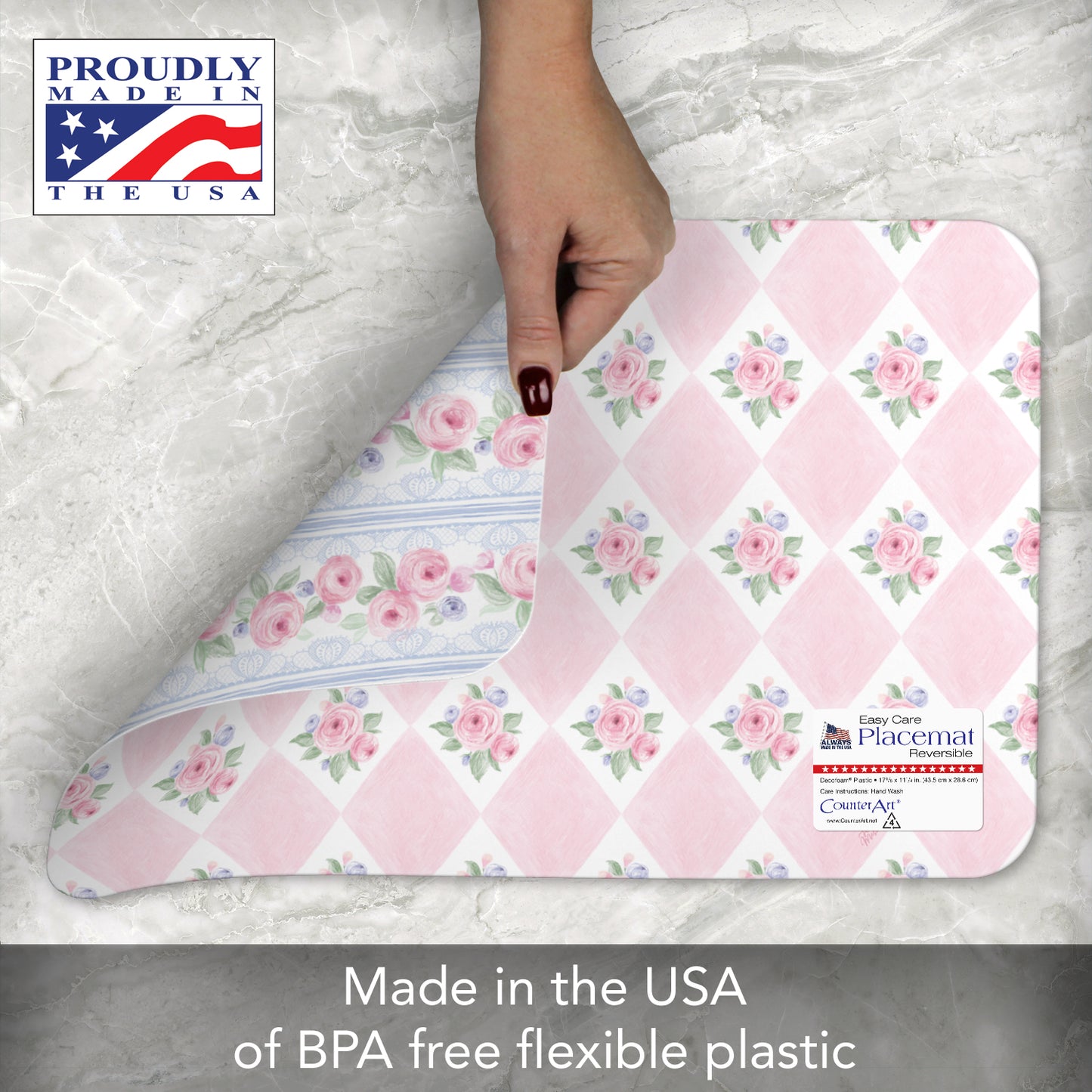 CounterArt Pure Romance 4 Pack Reversible Easy Care Flexible Placemats Made in the USA