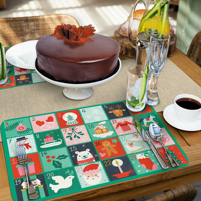 CounterArt Christmas Countdown 4 Pack Reversible Easy Care Flexible Placemats Made in the USA