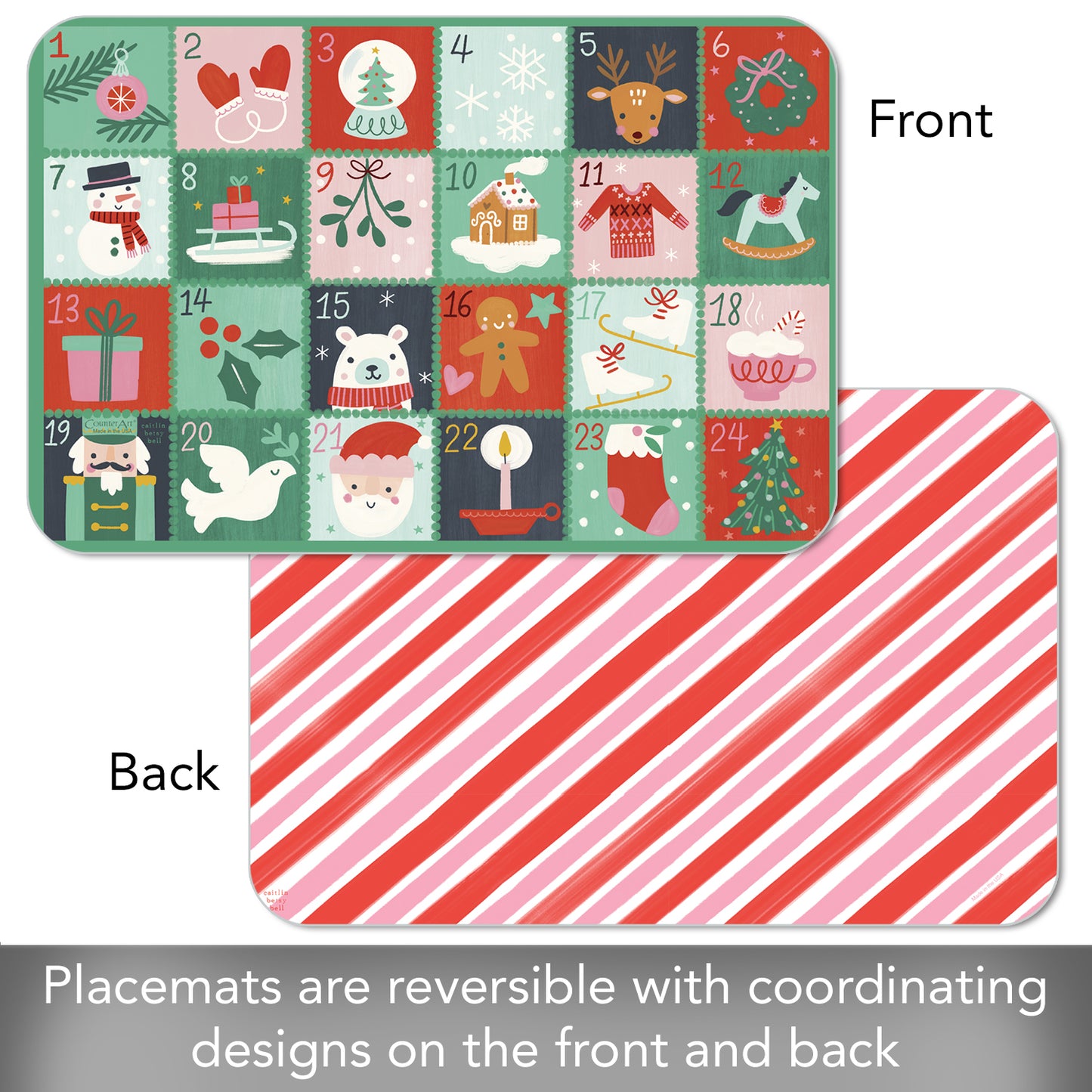 CounterArt Christmas Countdown 4 Pack Reversible Easy Care Flexible Placemats Made in the USA