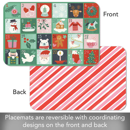 CounterArt Christmas Countdown 4 Pack Reversible Easy Care Flexible Placemats Made in the USA