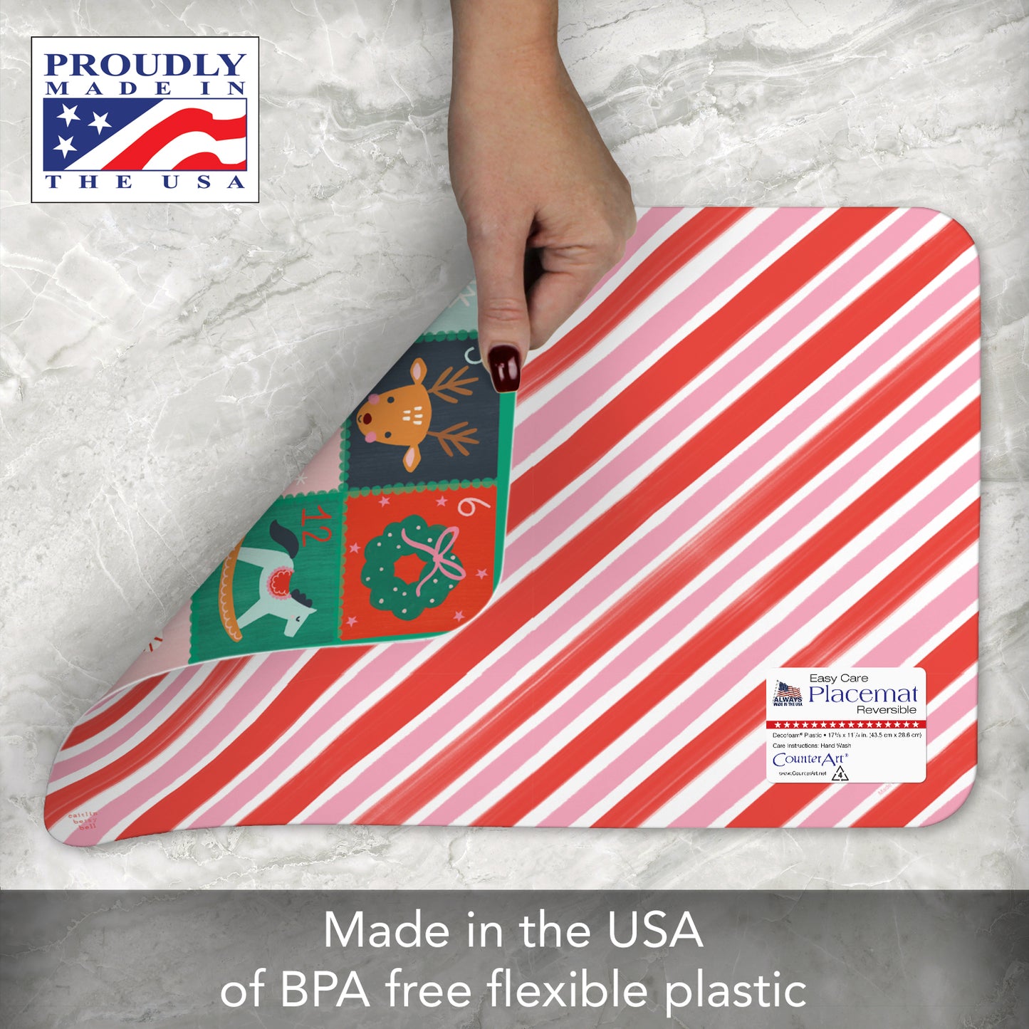 CounterArt Christmas Countdown 4 Pack Reversible Easy Care Flexible Placemats Made in the USA
