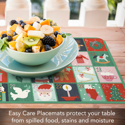 CounterArt Christmas Countdown 4 Pack Reversible Easy Care Flexible Placemats Made in the USA