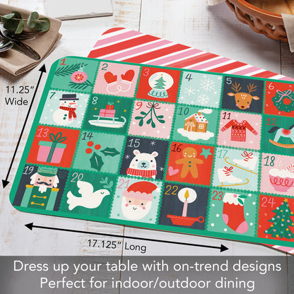 CounterArt Christmas Countdown 4 Pack Reversible Easy Care Flexible Placemats Made in the USA