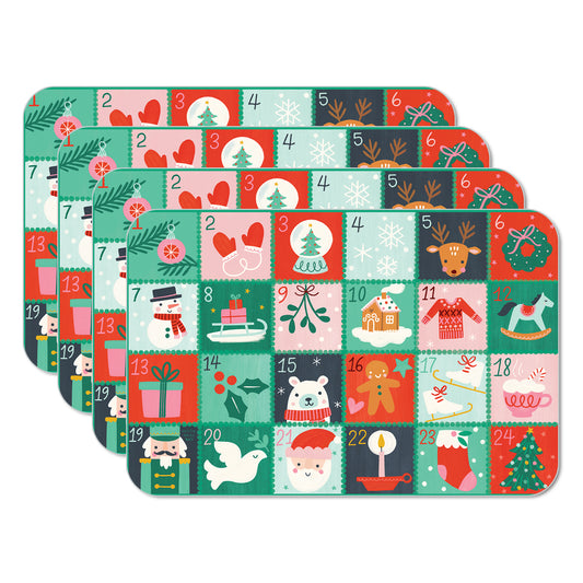 CounterArt Christmas Countdown 4 Pack Reversible Easy Care Flexible Placemats Made in the USA