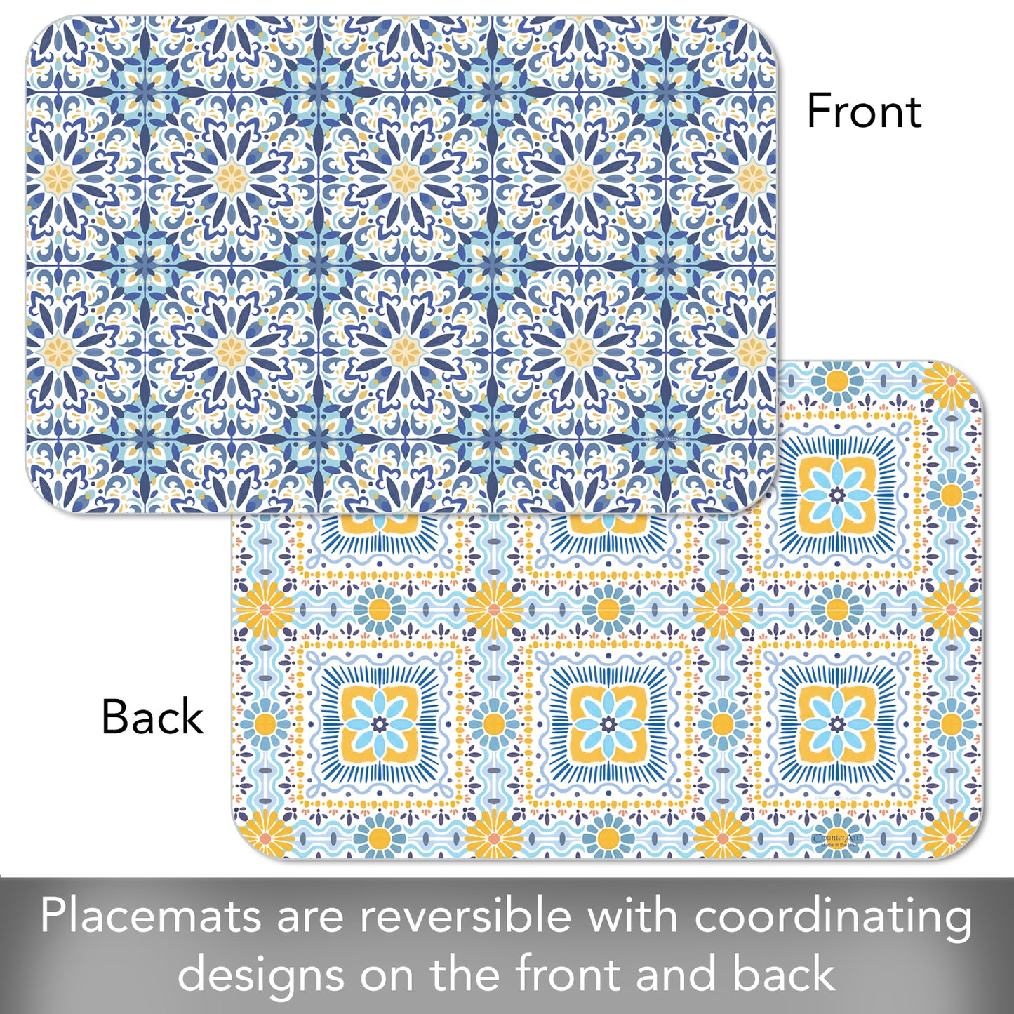CounterArt Fresh Tile 4 Pack Reversible Easy Care Flexible Placemats Made in the USA