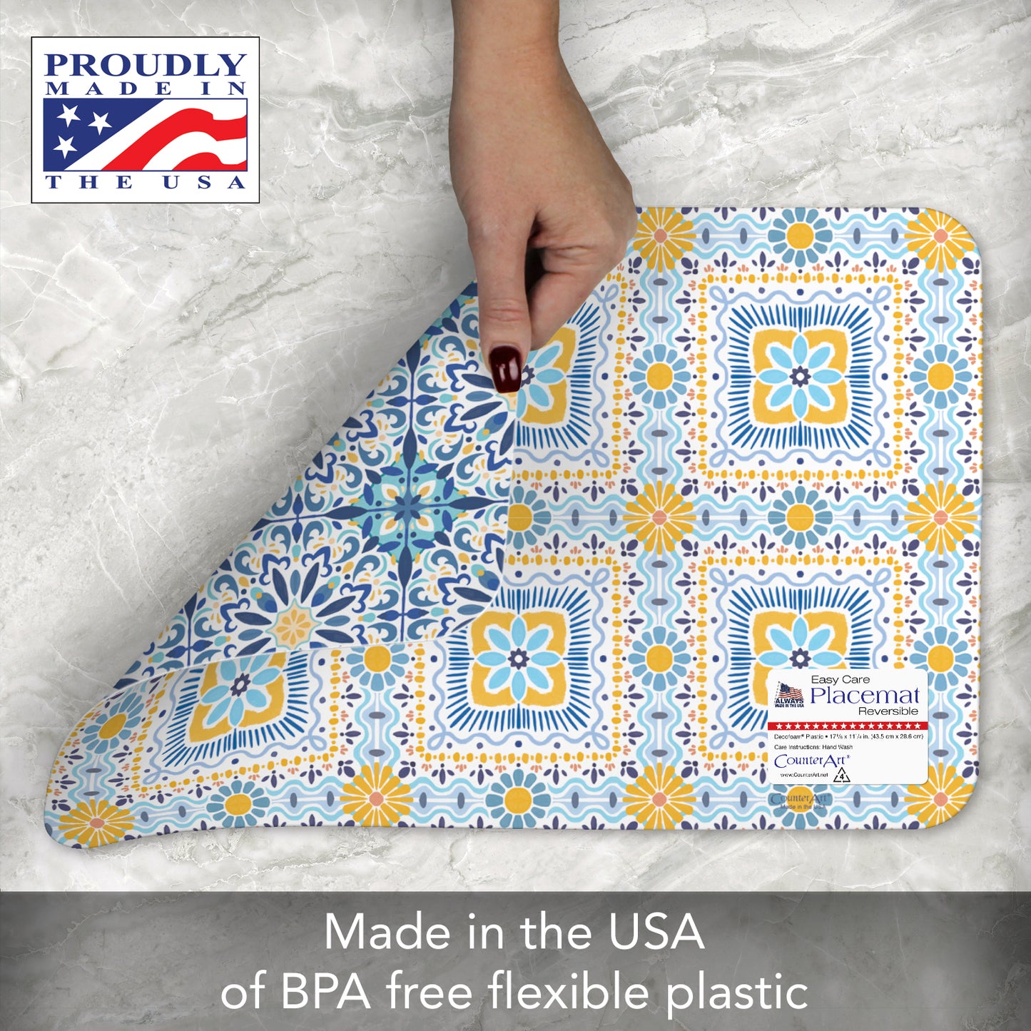 CounterArt Fresh Tile 4 Pack Reversible Easy Care Flexible Placemats Made in the USA
