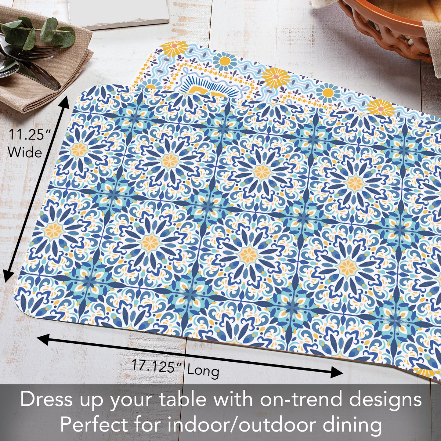 CounterArt Fresh Tile 4 Pack Reversible Easy Care Flexible Placemats Made in the USA
