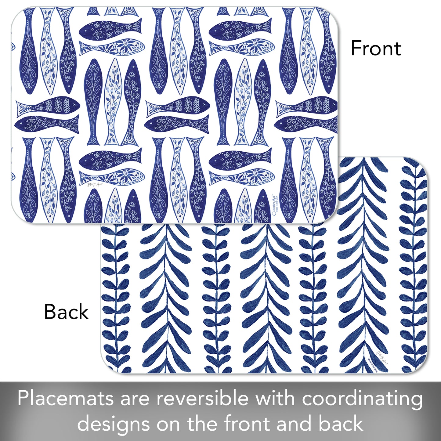 CounterArt Chinoiserie Sea 4 Pack Reversible Easy Care Flexible Placemats Made in the USA