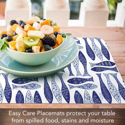 CounterArt Chinoiserie Sea 4 Pack Reversible Easy Care Flexible Placemats Made in the USA