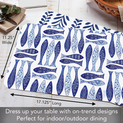 CounterArt Chinoiserie Sea 4 Pack Reversible Easy Care Flexible Placemats Made in the USA