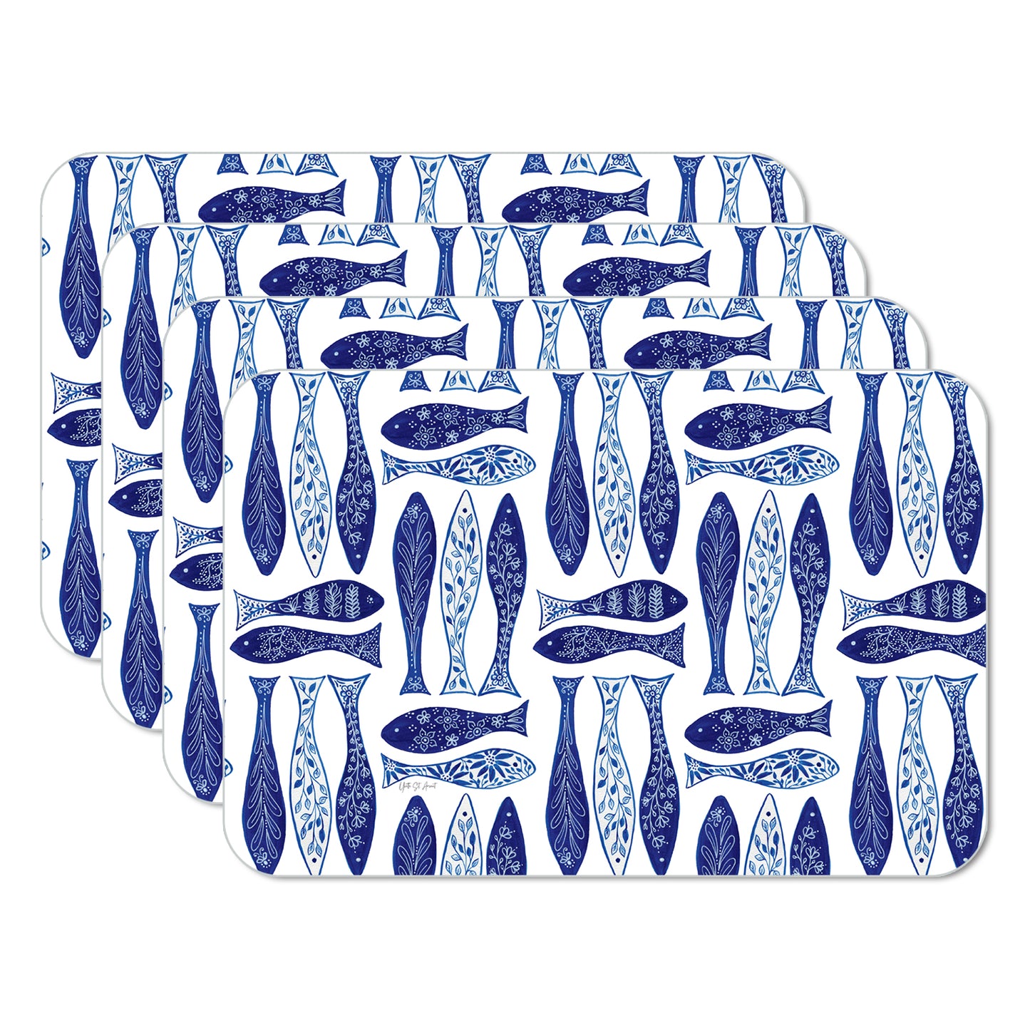 CounterArt Chinoiserie Sea 4 Pack Reversible Easy Care Flexible Placemats Made in the USA