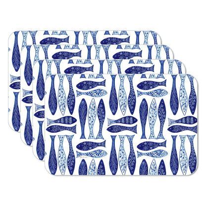 CounterArt Chinoiserie Sea 4 Pack Reversible Easy Care Flexible Placemats Made in the USA