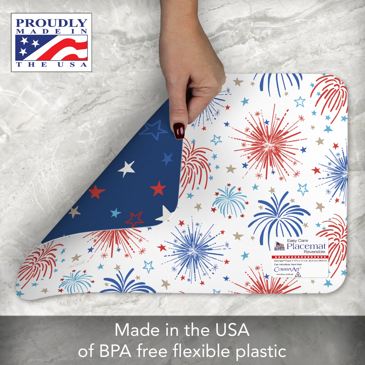CounterArt Star Spangled 4 Pack Reversible Easy Care Placemats Made in the USA