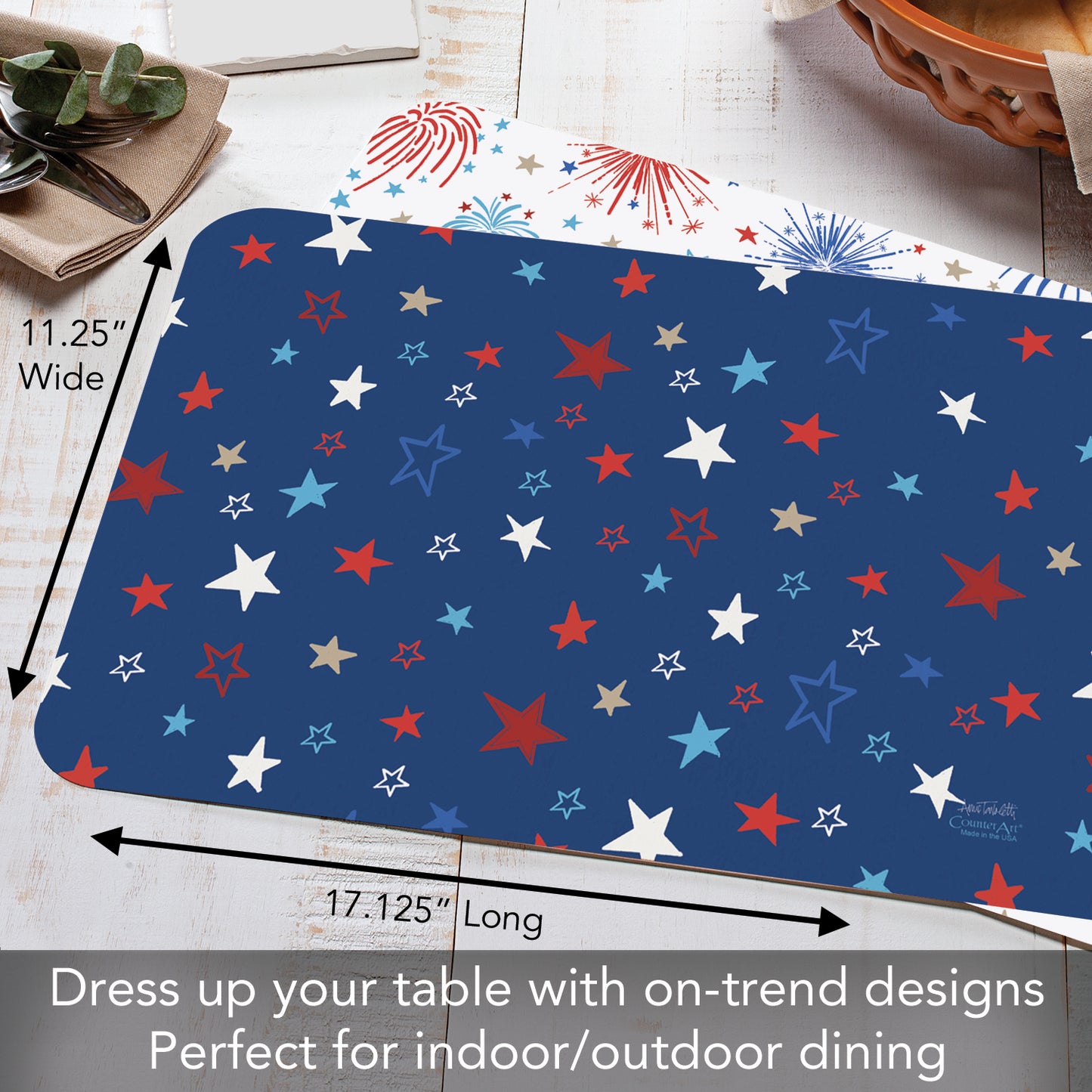 CounterArt Star Spangled 4 Pack Reversible Easy Care Placemats Made in the USA