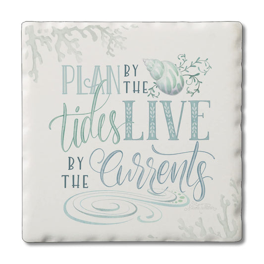Thirstystone Plan by The Tides Single Tumbled Tile Stone Coaster with Protective Cork Backing Manufactured in The USA 4" Square, Colorful, Artistic, Easily Wipes Clean