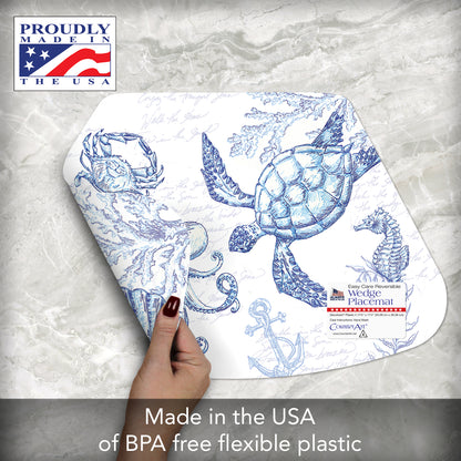 CounterArt Coastal Sketch 4 Pack Wedge Shaped Reversible Easy Care Placemats Made in the USA