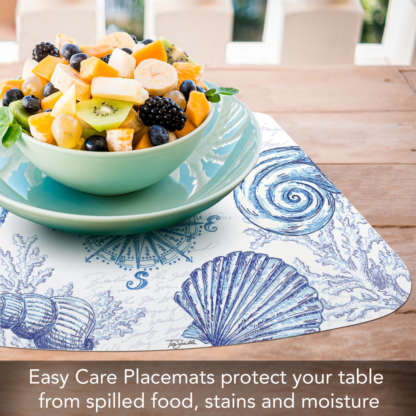 CounterArt Coastal Sketch 4 Pack Wedge Shaped Reversible Easy Care Placemats Made in the USA