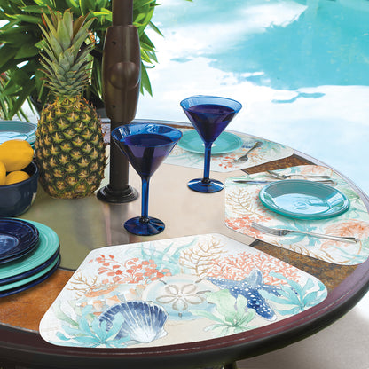 CounterArt Seaside Wedge Shaped Reversible Easy Care Flexible Placemat 4 Pack Made in the USA 17.75" x 11.25"