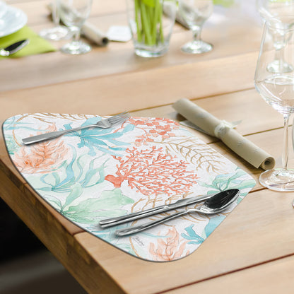 CounterArt Seaside Wedge Shaped Reversible Easy Care Flexible Placemat 4 Pack Made in the USA 17.75" x 11.25"