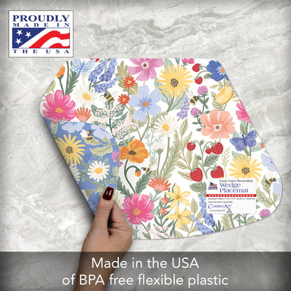 CounterArt Meadow Floral 4 Pack Wedge Shaped Reversible Easy Care Flexible Placemat Made in the USA 17.75" x 11.25"