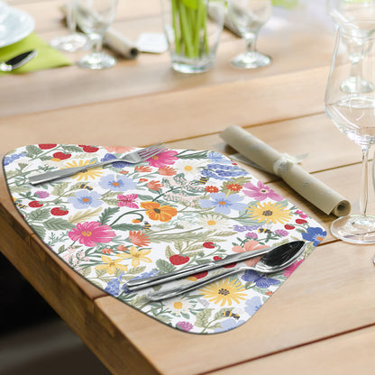 CounterArt Meadow Floral 4 Pack Wedge Shaped Reversible Easy Care Flexible Placemat Made in the USA 17.75" x 11.25"