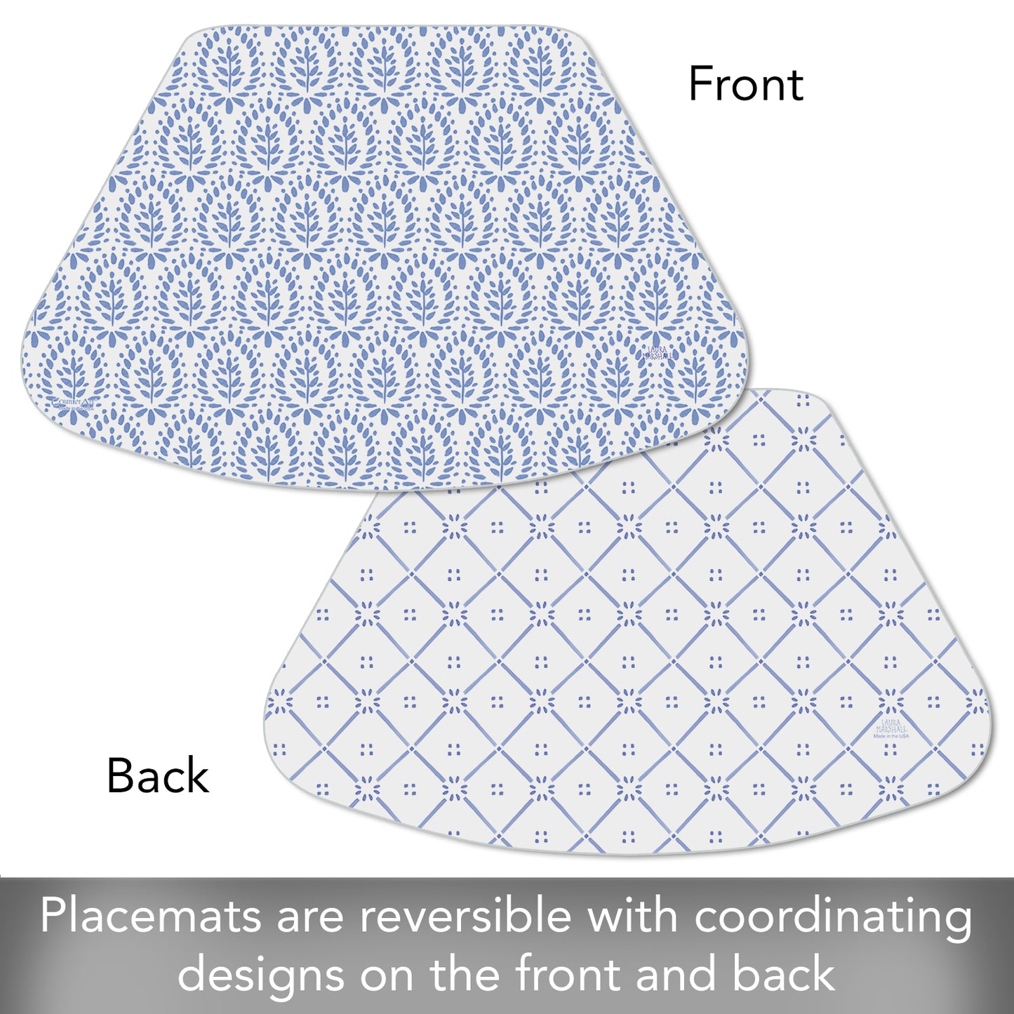 CounterArt Blue Tile Pattern 4 Pack Wedge Shaped Reversible Easy Care Placemats Made in the USA