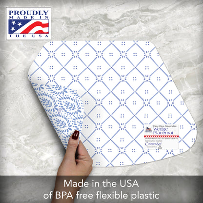 CounterArt Blue Tile Pattern 4 Pack Wedge Shaped Reversible Easy Care Placemats Made in the USA