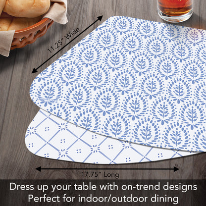 CounterArt Blue Tile Pattern 4 Pack Wedge Shaped Reversible Easy Care Placemats Made in the USA