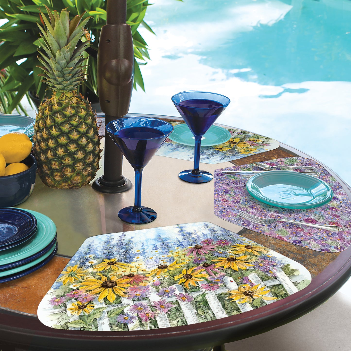 CounterArt Springtime Garden 4 Pack Wedge Shaped Reversible Easy Care Placemats Made in the USA 17.75" x 11.25"