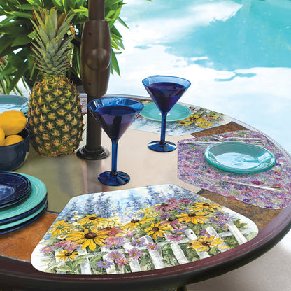 CounterArt Springtime Garden 4 Pack Wedge Shaped Reversible Easy Care Placemats Made in the USA 17.75" x 11.25"