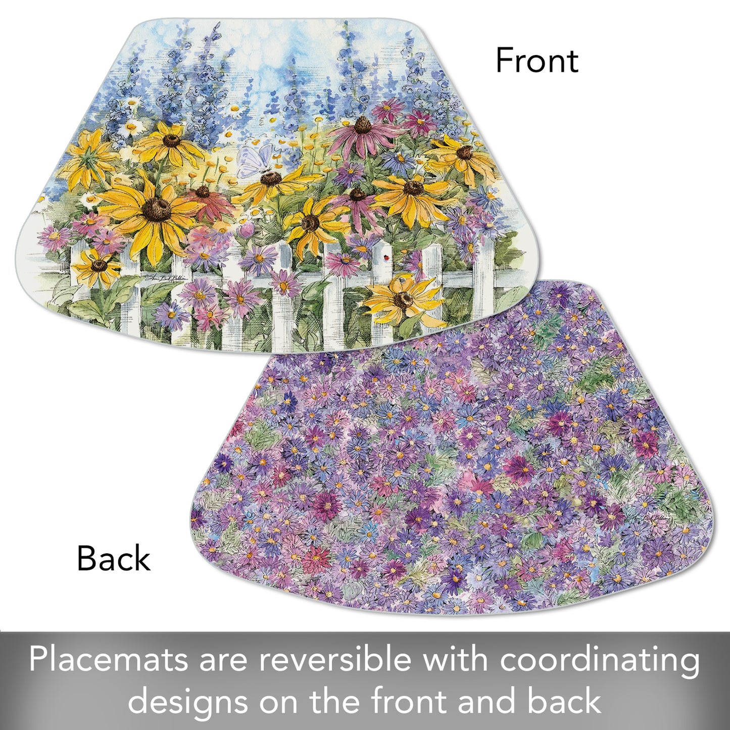 CounterArt Springtime Garden 4 Pack Wedge Shaped Reversible Easy Care Placemats Made in the USA 17.75" x 11.25"