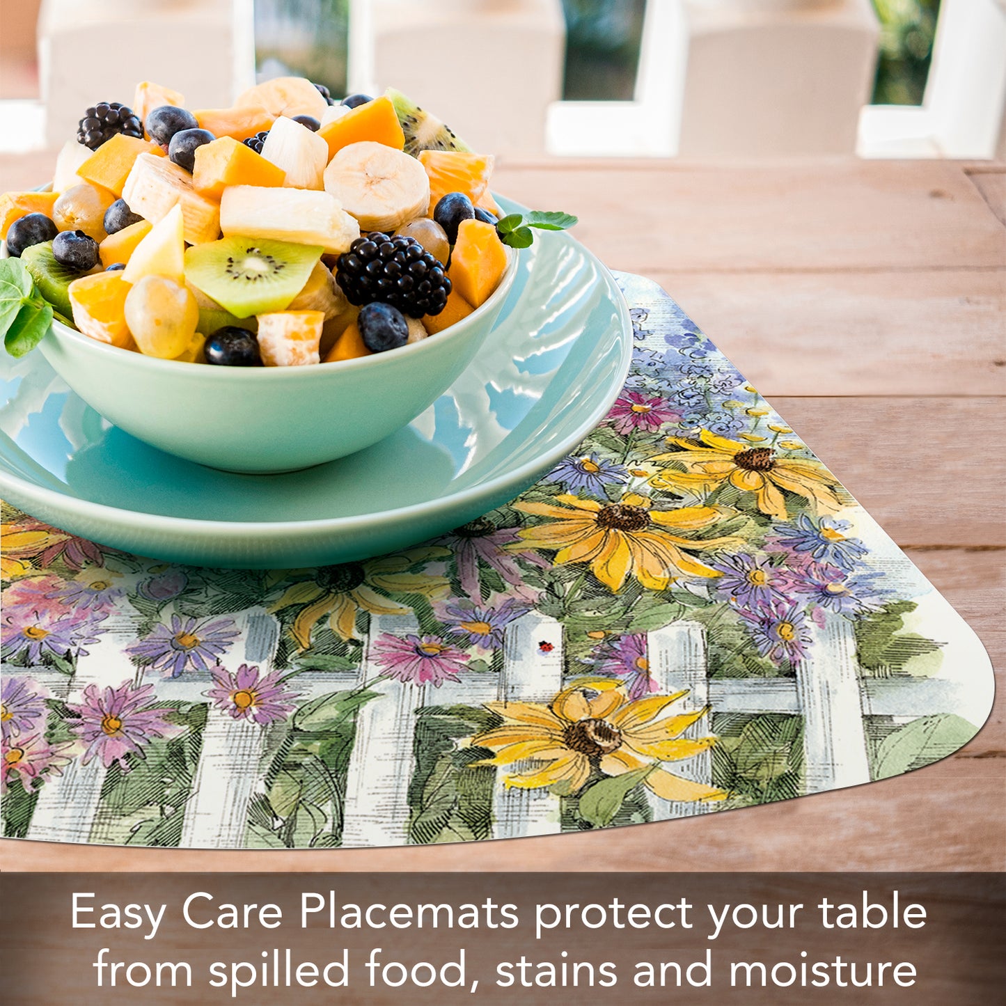 CounterArt Springtime Garden 4 Pack Wedge Shaped Reversible Easy Care Placemats Made in the USA 17.75" x 11.25"