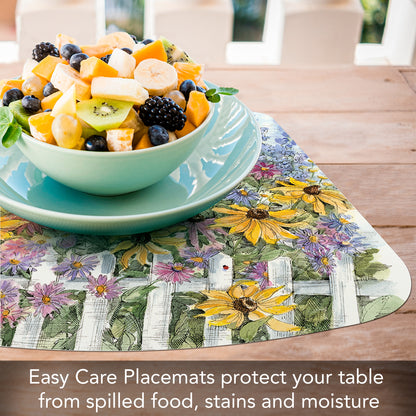 CounterArt Springtime Garden 4 Pack Wedge Shaped Reversible Easy Care Placemats Made in the USA 17.75" x 11.25"