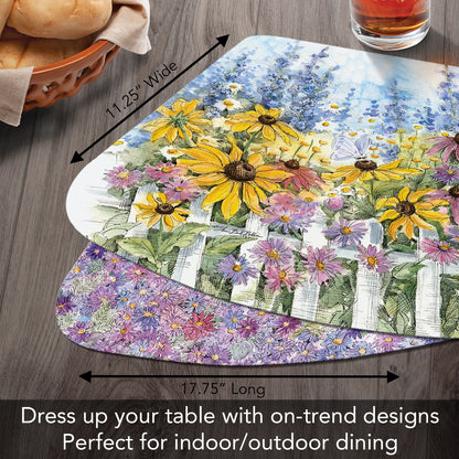CounterArt Springtime Garden 4 Pack Wedge Shaped Reversible Easy Care Placemats Made in the USA 17.75" x 11.25"