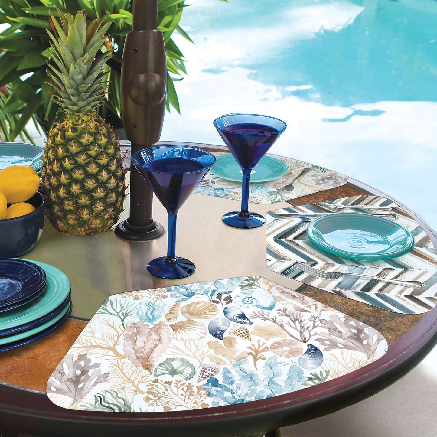 CounterArt Tidepool 4 Pack Wedge Shaped Reversible Easy Care Placemats Made in the USA