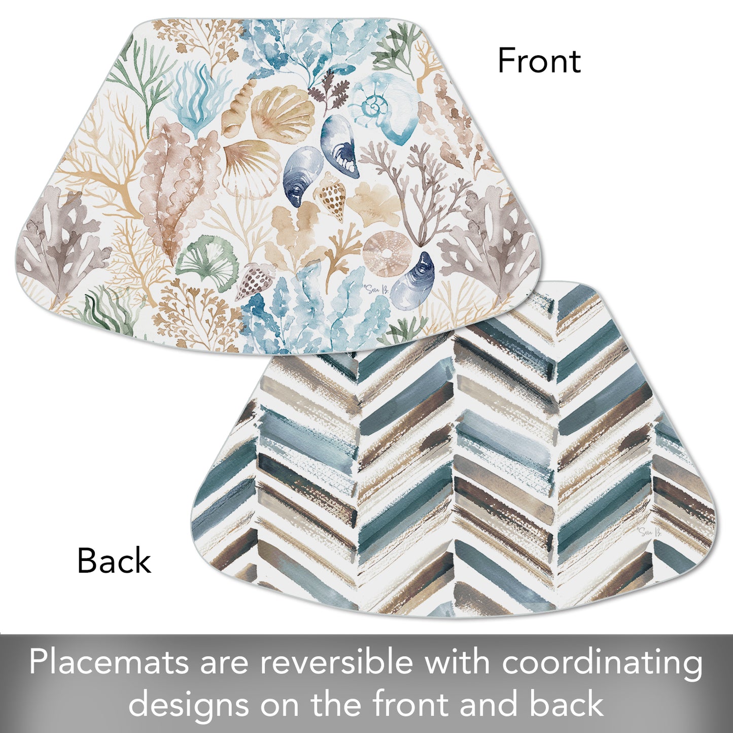 CounterArt Tidepool 4 Pack Wedge Shaped Reversible Easy Care Placemats Made in the USA