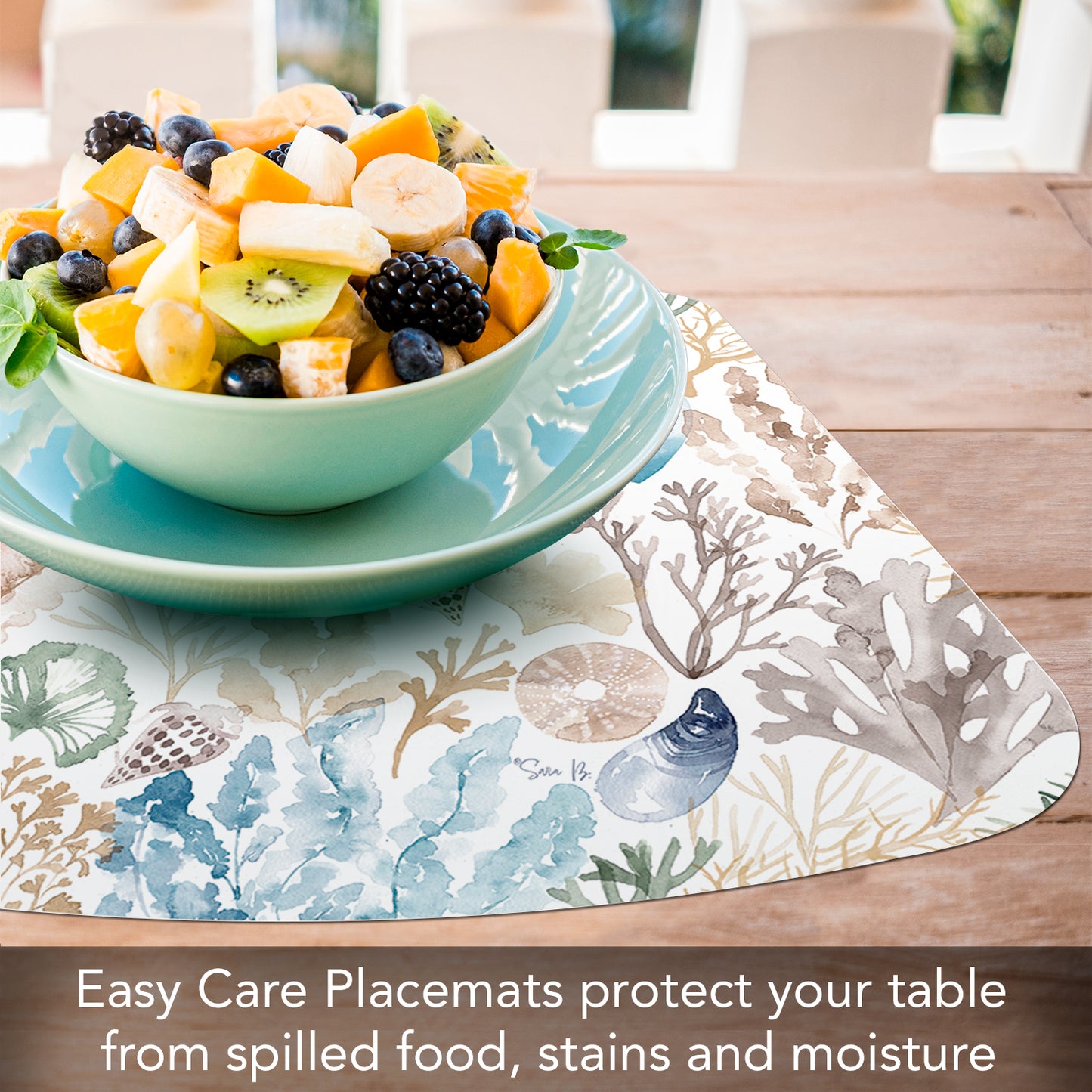 CounterArt Tidepool 4 Pack Wedge Shaped Reversible Easy Care Placemats Made in the USA